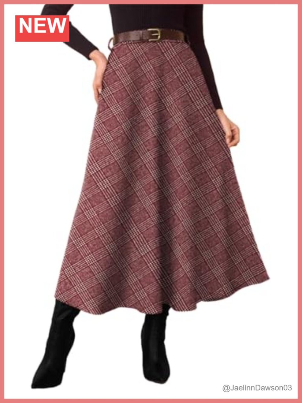 Pink Queen Women's Plaid A-Line Midi Skirt High Waist Flared Tartan